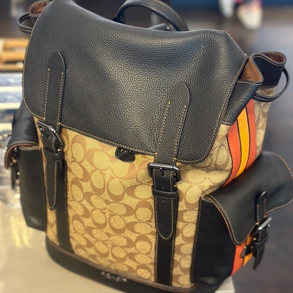 Coach Hudson Backpack In Signature Canvas With Varsity Stripe - Picture 9 of 12